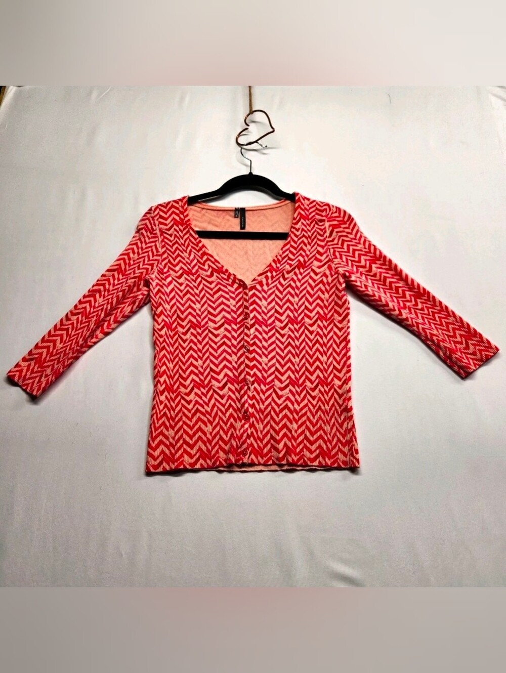 ⭐️Maurices Chevron Cardigan S Soft Coral Pink Zig Zag V-Neck Knit Sweater